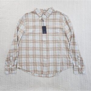 Daniel Hechter Paris NWT Shirt Men's XL Tan Blue Plaid Long Sleeve Button Down